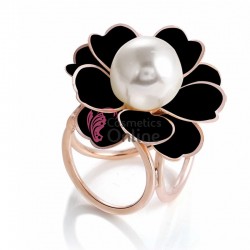 Inel elegant pentru esarfa din metal Cod PIMS008 Auriu cu floare si perla alba 